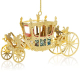 Handcrafted Gold State Coach Christmas Tree Ornament, featuring intricate 24-carat gold details. A stunning royal carriage replica by The London Christmas Company, perfect for adding British elegance to your festive decor.