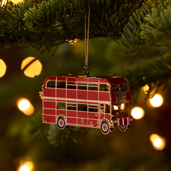 London Double Decker Bus Christmas Ornament in Christmas Tree - Iconic Red British Bus Keepsake by The London Christmas Company - Handcrafted 24-Carat Gold Finish