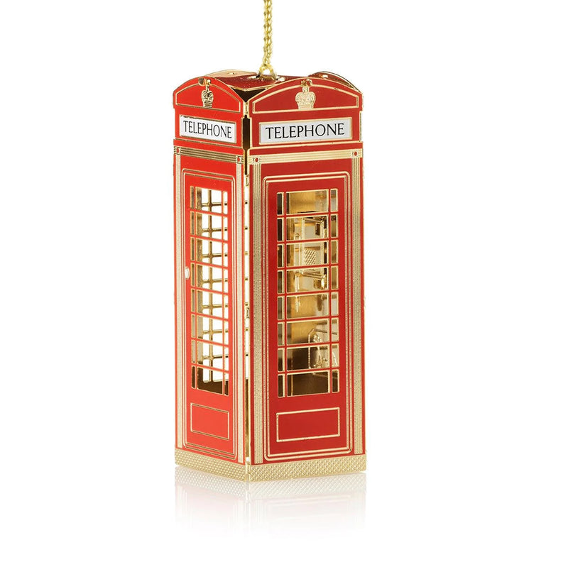 London Red Phone Box Christmas Ornament - Classic British Telephone Booth Keepsake by The London Christmas Company - Handcrafted with 24-Carat Gold Finish for Holiday Decor