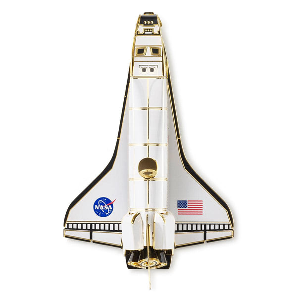 Handcrafted NASA Space Shuttle Christmas ornament Top View by The London Christmas Company, featuring intricate 24-carat gold details, perfect for space enthusiasts and holiday décor.