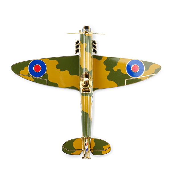 From Above: Handcrafted RAF Spitfire Christmas Tree Ornament, featuring intricate 24-carat gold detailing, celebrating British aviation history. Designed by The London Christmas Company.